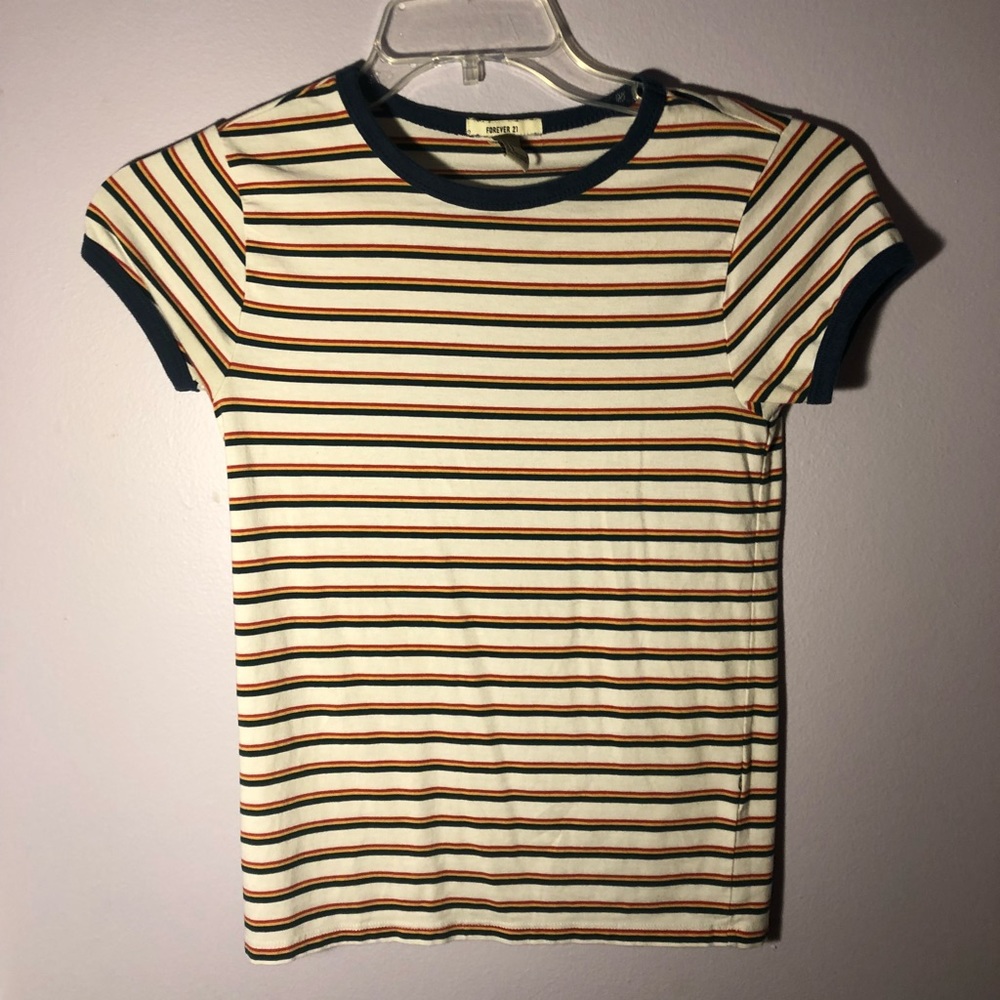 Rainbow striped vintage style tee